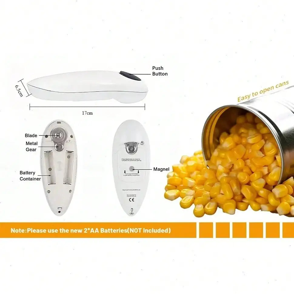 Effortless Electric Can Opener, One-Touch, Smooth Edge, Battery Powered, Fits All Cans, Handheld for Seniors, Ideal Kitchen Gift