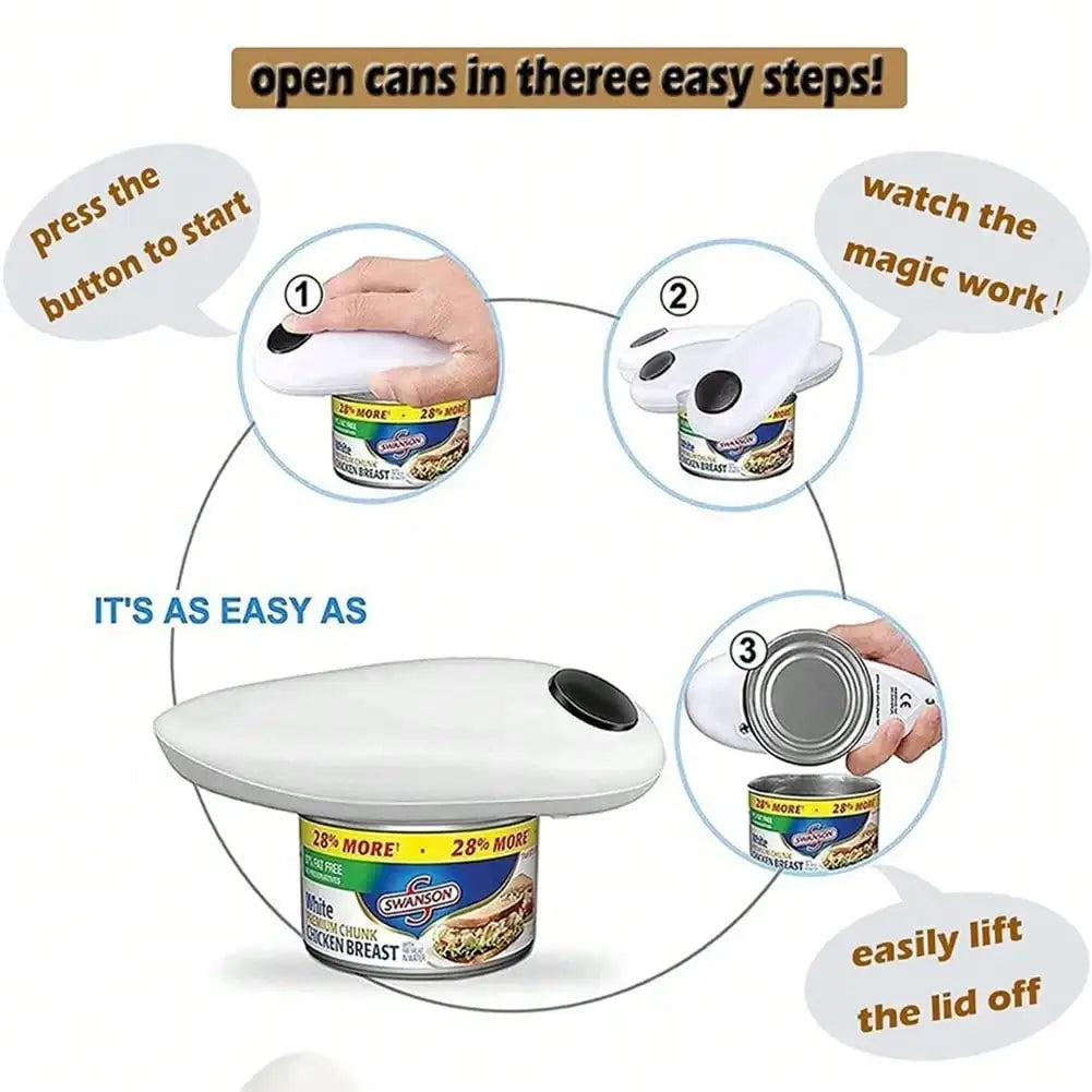 Effortless Electric Can Opener, One-Touch, Smooth Edge, Battery Powered, Fits All Cans, Handheld for Seniors, Ideal Kitchen Gift